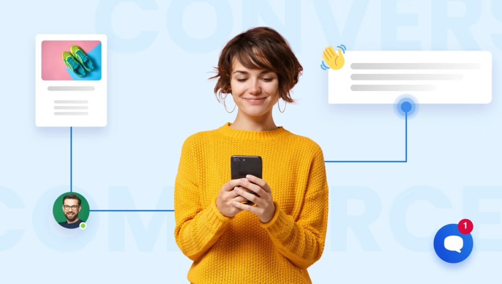 Gesprekscommercie: De Toekomst van Merkontdekking in het Tijdperk van AI AI-assistent die gebruiker door gepersonaliseerd winkelen en merkontdekking leidt.